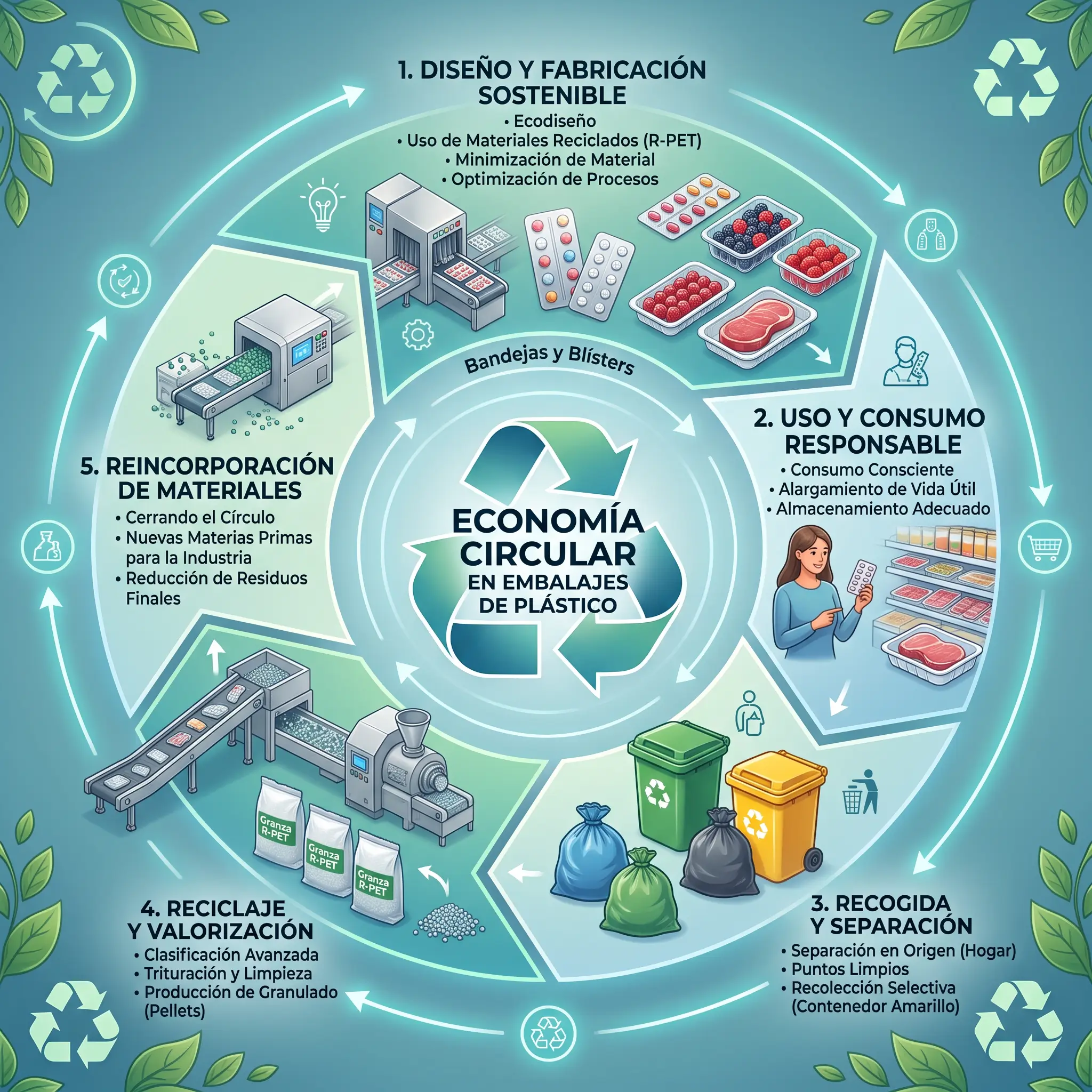 Ciclo de la economía circular: materiales, fabricación, uso y reciclaje